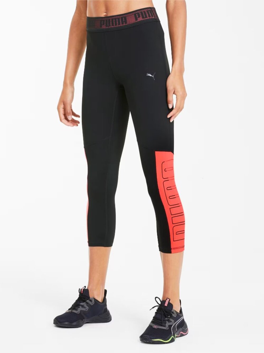 NWT Puma Logo Elastic Women's 3/4 Leggings Size M Black/Ignite Pink
